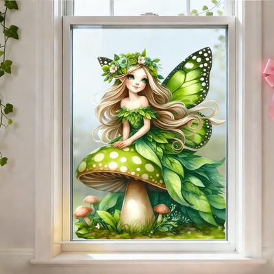 Creative Green Wing Fairy Stickers for Living Room, Bedroom and Study Window Decorations