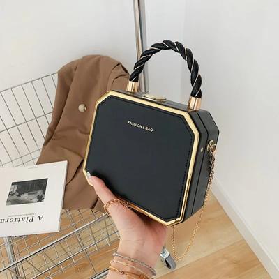 Twist Mode Mädchen einfache einfarbige Mädchen Box Umhängetasche Hunderte Nische Umhängetasche Goldbesatz Dekoration PU