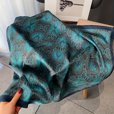 Vintage Paisley Kare Eşarp Yumuşak Saten Klasik Mavi Kaju Desenli Rüzgar Geçirmez Boyun Modaya Uygun Baskılı Bandana