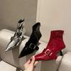Fashion Eilyken Design Sexy Pointed Toe Belt Buckle Women Ankle Boots Thin Heels Patent Leather Autumn Zipper Party Shoes