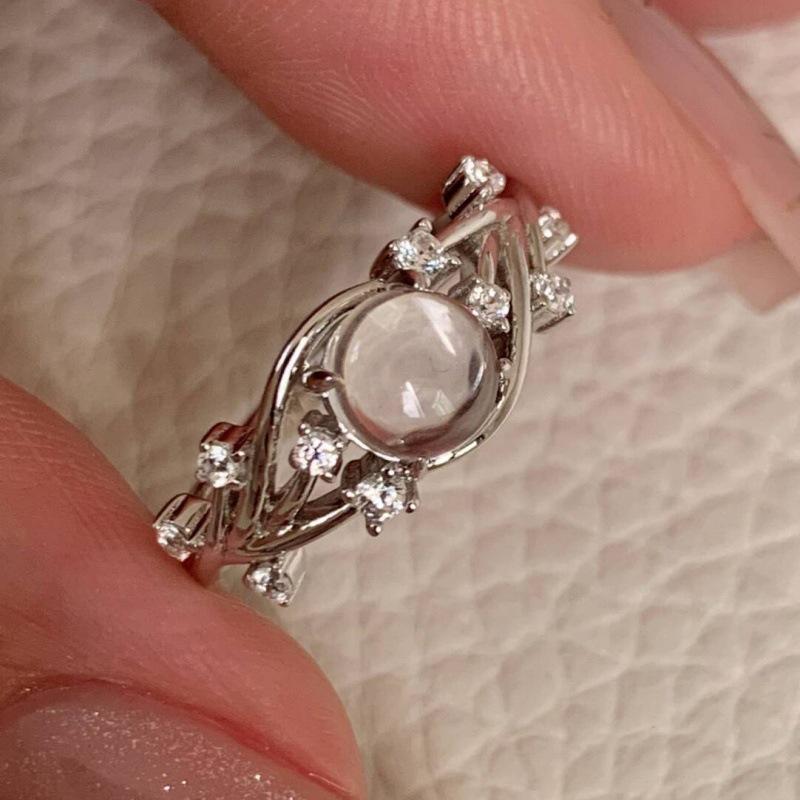 Xiaohongshu Vintage-Style White Crystal Hollow Diamond Ring Adjustable Opening