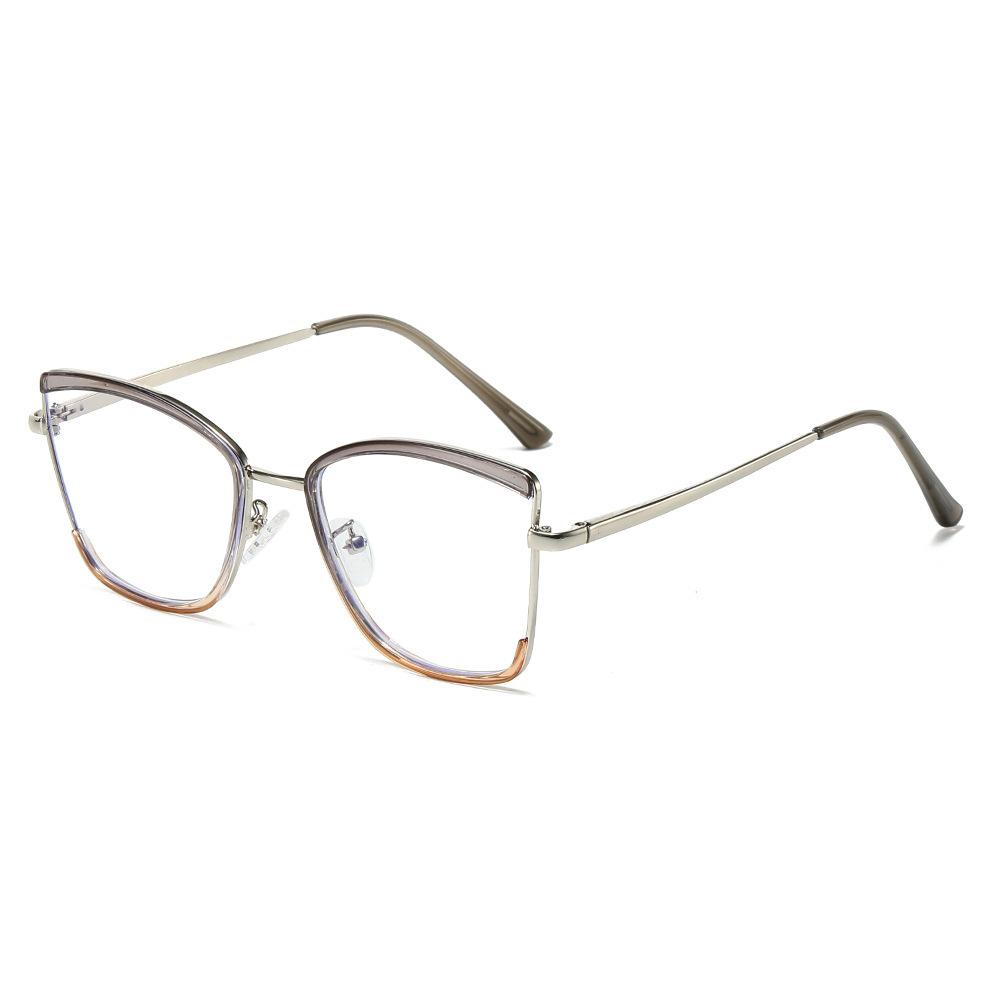 Trendy glasses TR Half-frame glasses with wire rims, suitable for both men and women, featuring blue light blocking lenses and metal temples, can be