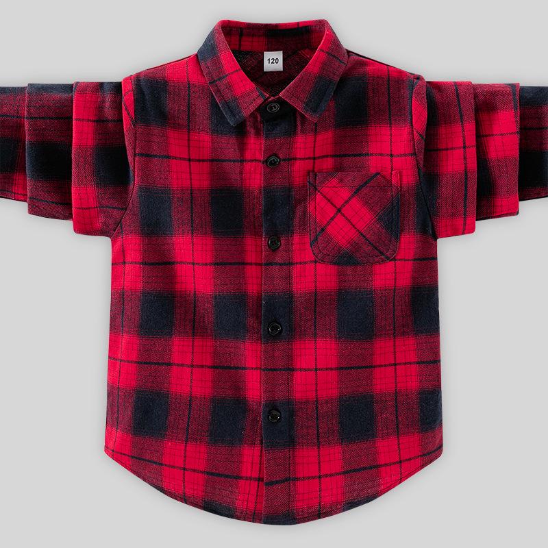 Boys' Spring & Autumn Plaid Long-Sleeve Shirt - Korean Style, Comfortable, Pure Cotton for Older Kids
