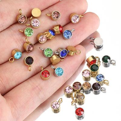 10pcs Stainless Steel Birthstones 6mm Zircon Charms Pendants Rhinestone Crystal Beads for Necklace Bracelet Jewelry Making DIY
