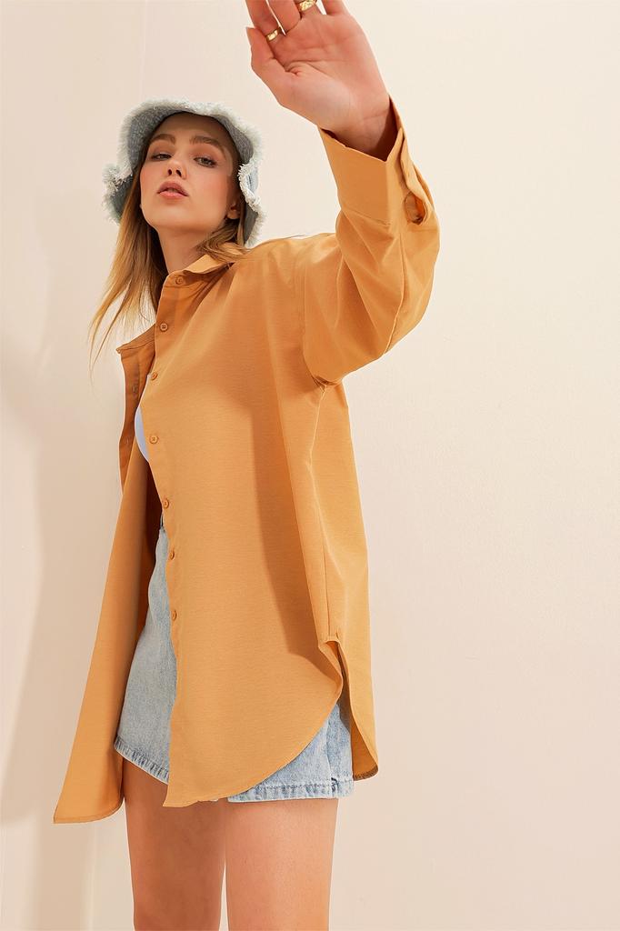 Dámská košile New Season Fashion Steel Blue Oversize dlouhá tkaná košile