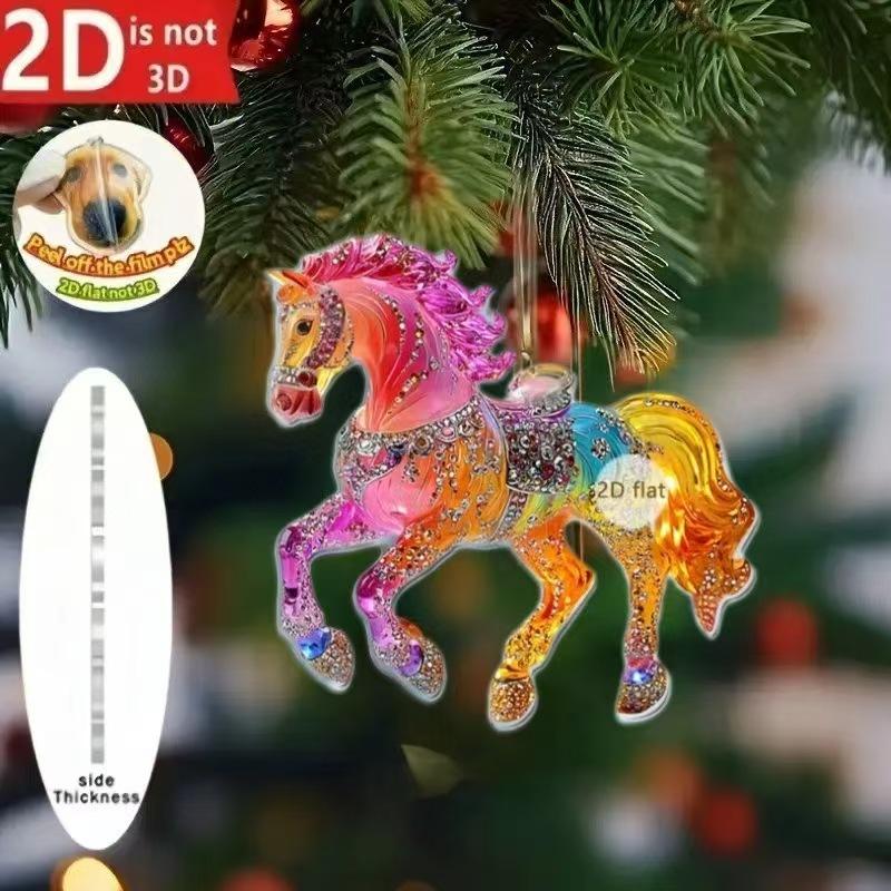 Running Horse Acrylic Decorative Pendant Holiday Christmas Tree 2026 New Year 2D Flat Xmas Pendant Ornament Party Supplies