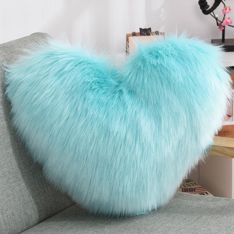 Heart-Shaped Plush Lumbar Pillow - Fluffy Faux Wool Backrest for Home, Sofa, or Office Chair