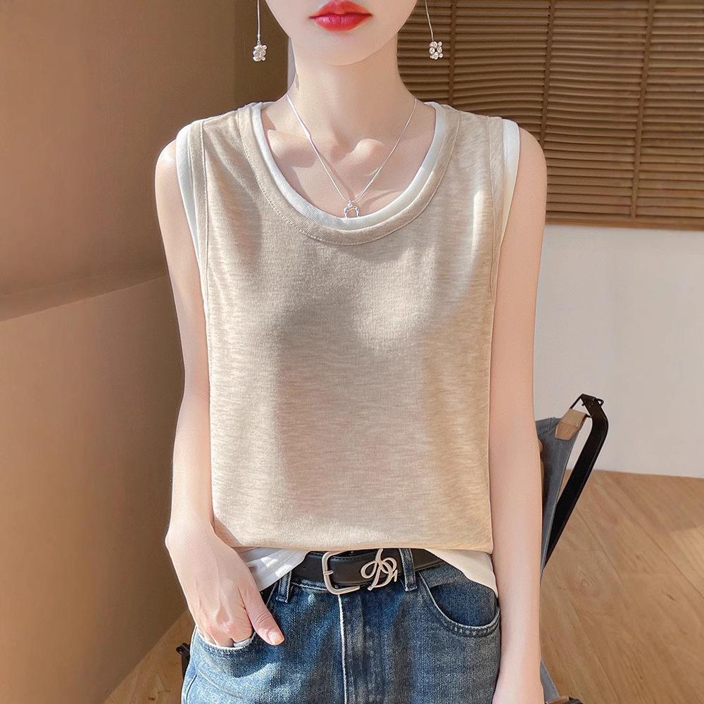 

2025 Women s Sleeveless Color Block Vest: Chic Knitted Two-Piece Design S [80-100]