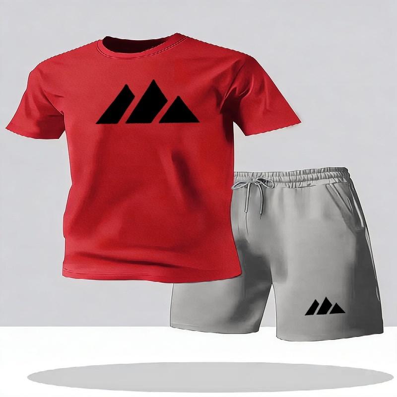 Men's Fashion Street Short Sleeve Set Men's Sports Shirt Set Men's Round Neck Short Sleeve Shorts Sports Set 2-piece Set