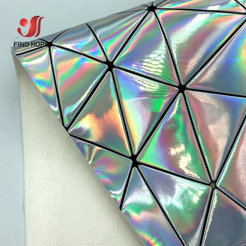 A5 A4 Laser Hologram PU Faux Leather Fabric Geometric Polygon texture for Bag Bow Craft DIY Jewelry Clothing Sewing Material
