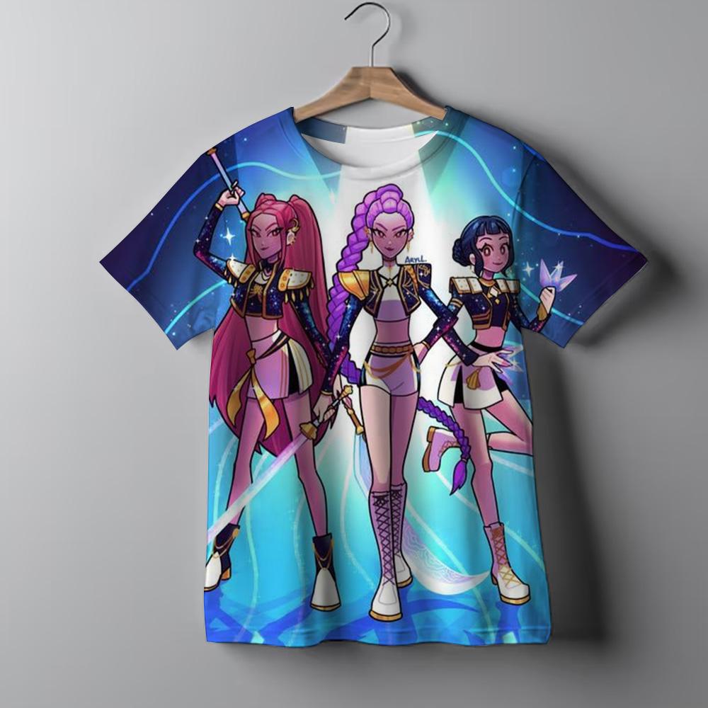 KPop Demon Hunters Cartoon Print Kids T-shirts Summer Short Sleeve Girls Casual Comfortable T-Shirts