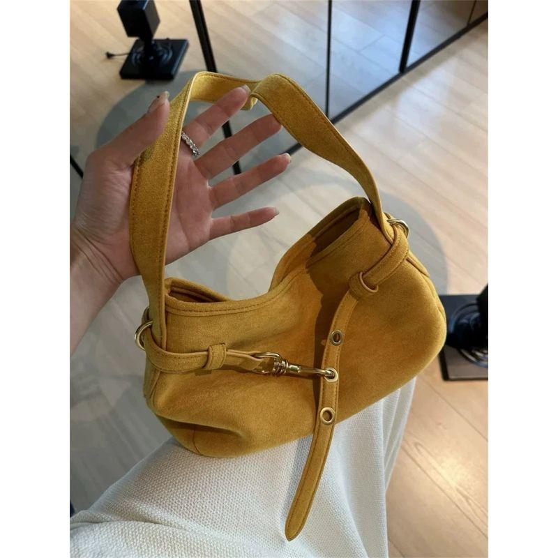 JIAERDI Yellow Suede Handbag Women Retro Fashion Versatile Shoulder Bags Ladies Casual Minimalist Commute Underarm Bag 2025 New 28x15x8cm жёлтый
