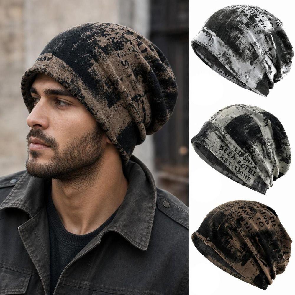 Stretchy Slouchy Beanie Hat Tie-dye Streetwear Beanie Retro Skull Cap Beanie  For Men Women