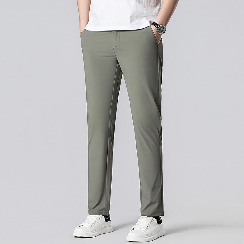 2026 Men's Slim Fit Elastic Waist Summer Pants - Korean Style Ice Silk Casual Straight Leg