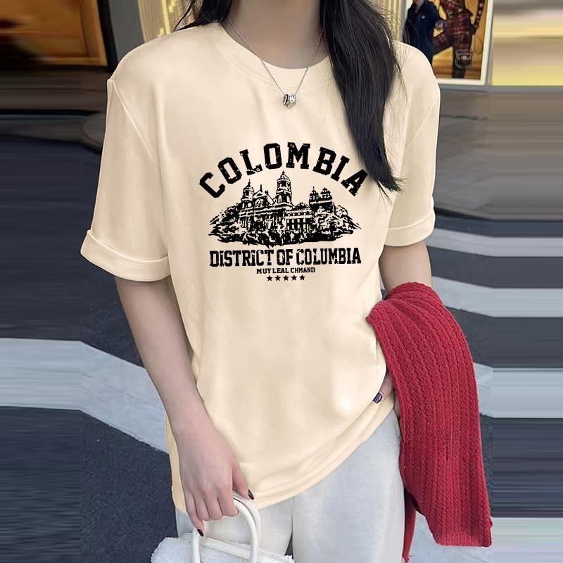 

Pure cotton shoulder with crew neck long short-sleeved T-shirt for women s 2025 spring new European goods large version top bottoming shirt m S