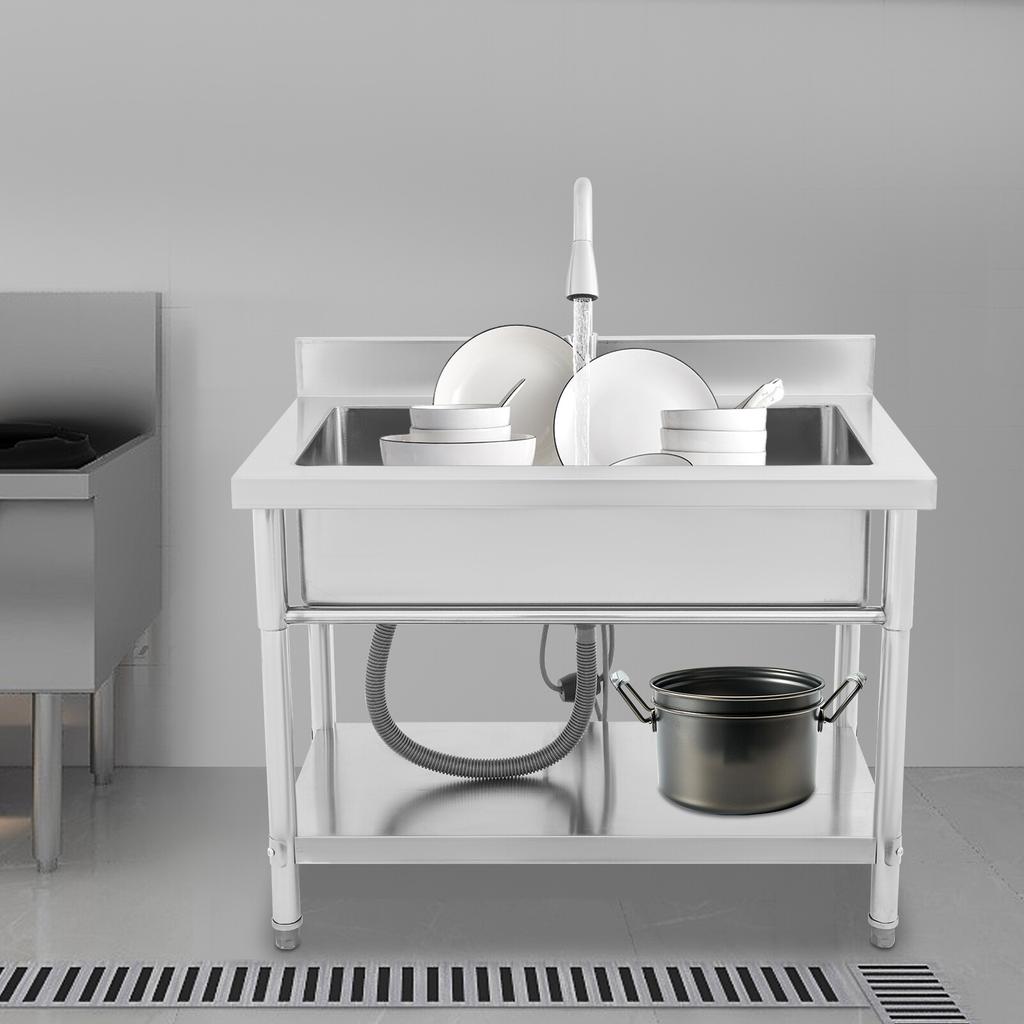 Freestanding Stainless Steel Utility Sink with Pull-Out Sprayer Faucet, Modern Single Bowl Workstation Sink for Laundry Garage