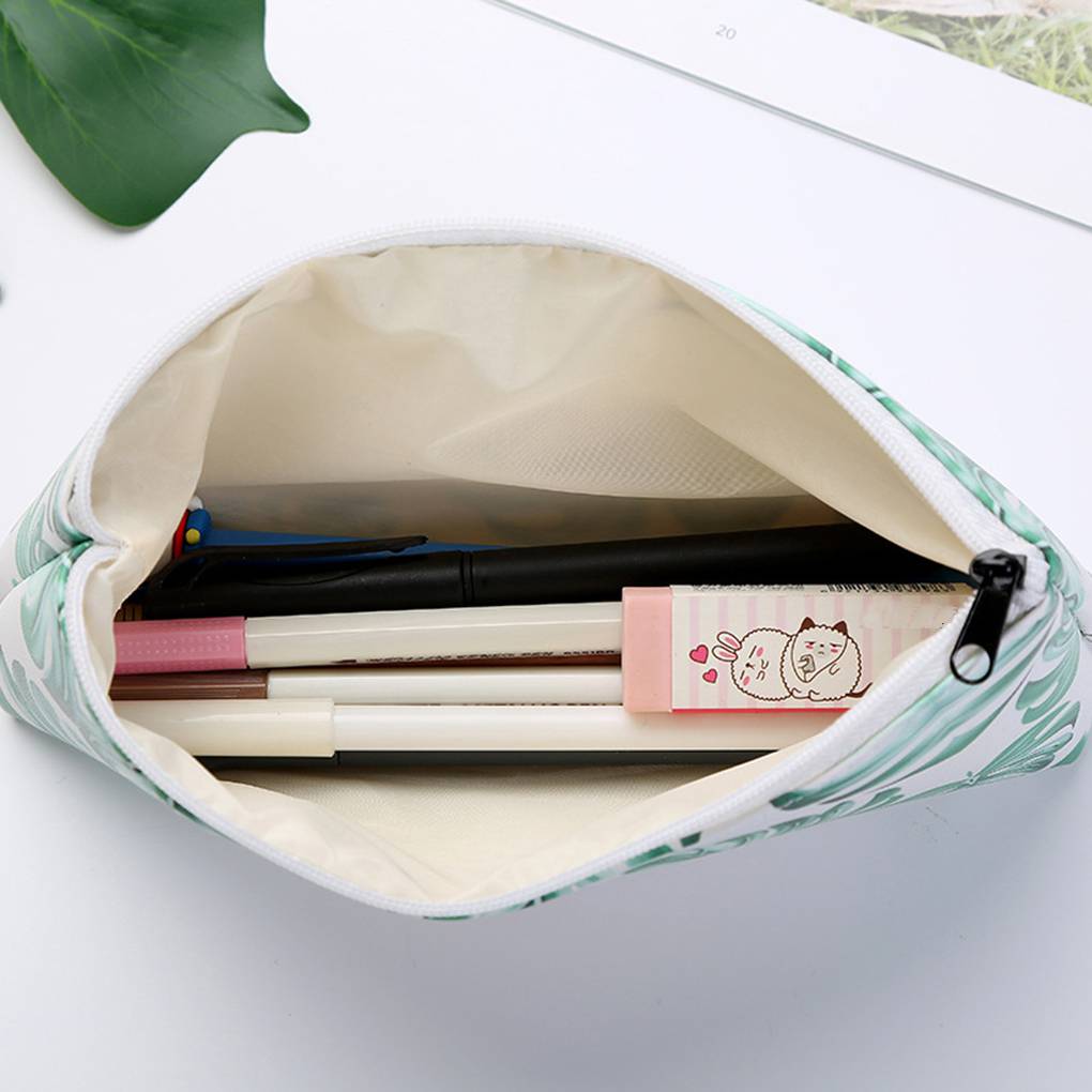 PU Leather Pencil Case Pen Bag Purse Cosmetic Makeup Brush Pouch Handbag Holder