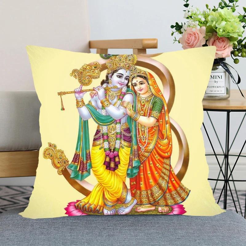 New Nice Radha Krishna Anime Pillow Cover Bedroom Home Office Decorative Pillowcase Square Zipper Pillow case Satin Soft Cover