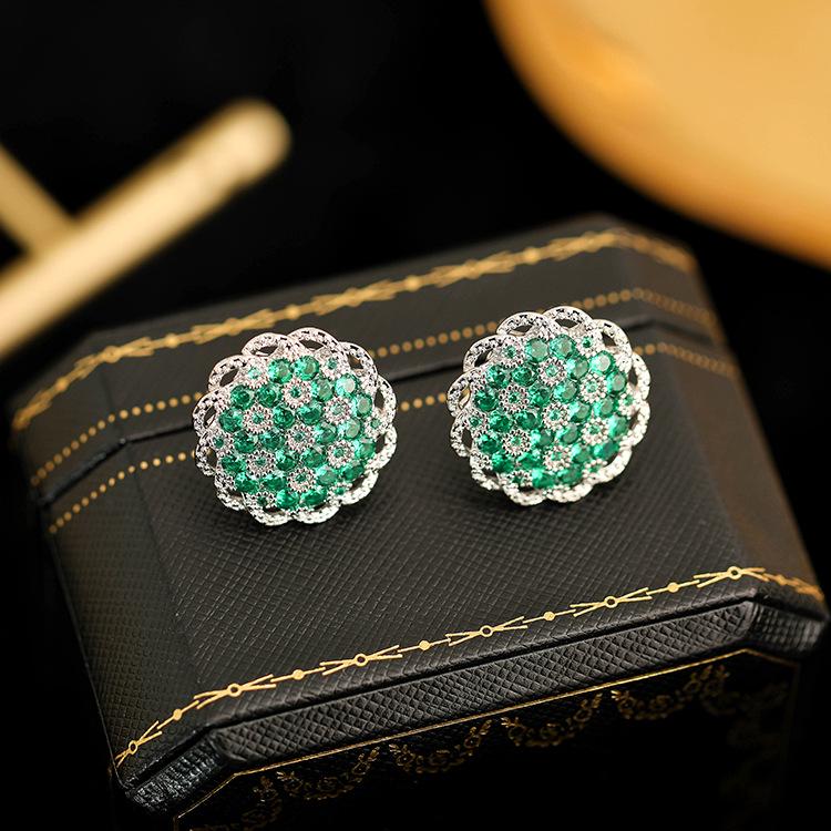 

Изысканные серьги-пусеты с зеленым цирконом в стиле легкой роскоши - Винтажный французский стиль 14K Gold