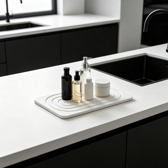 2Pcs Diatomaceous Earth Drying Pad Anti-Slip Leak-Proof Stone Sink Tray for