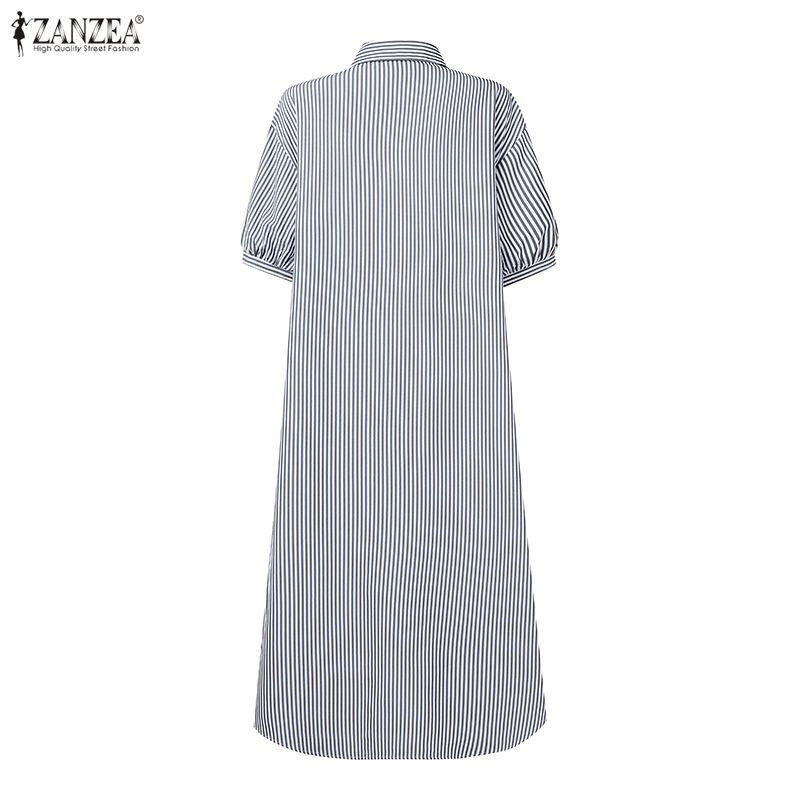 ZANZEA Women Casual Turn Down Collar Summer Short Sleeve Stripe Shirt Dress