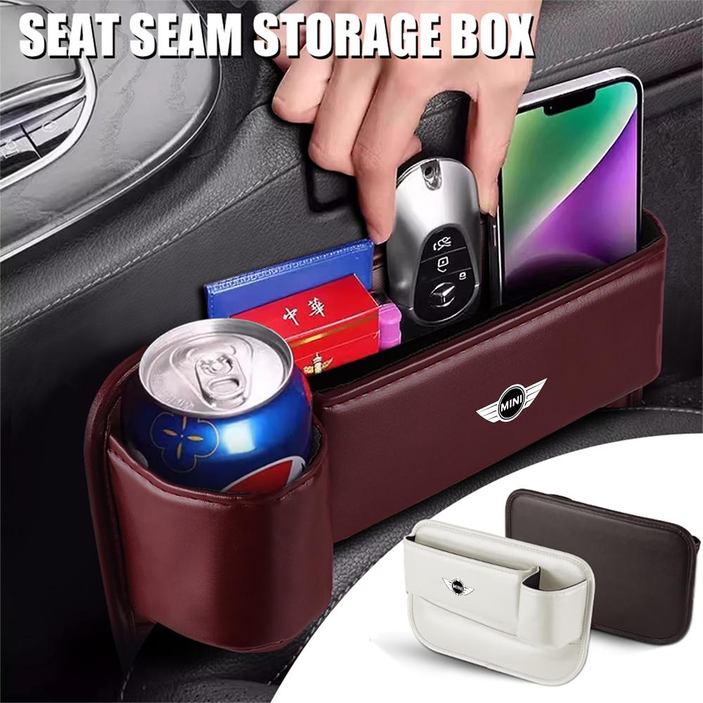 CBEJ7 Leather Car Seat Gap Crevice Storage Box Organizer Cup Holder For MINI Cooper S JCW WORKS R55 R56 F55 F56 R57 R58 R59 CLUB MAN