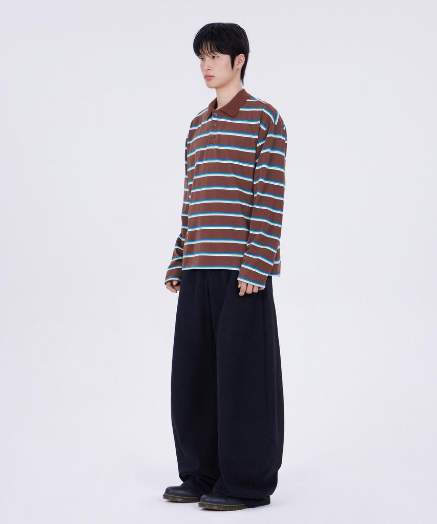 GLW Oversized Striped Collared T-Shirt Brown