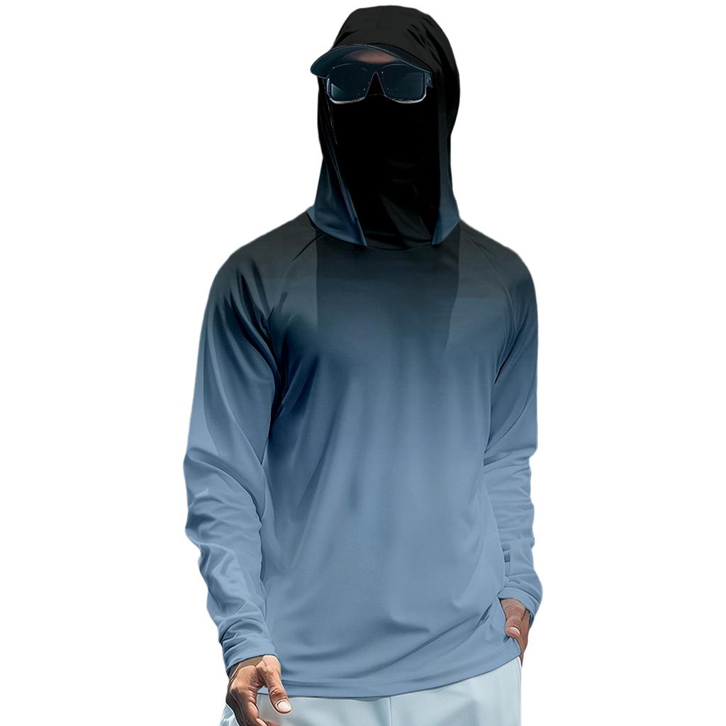 Men's Quick Dry Long Sleeve Sun T-Shirt with Hood for Fishing, Running and Fitness