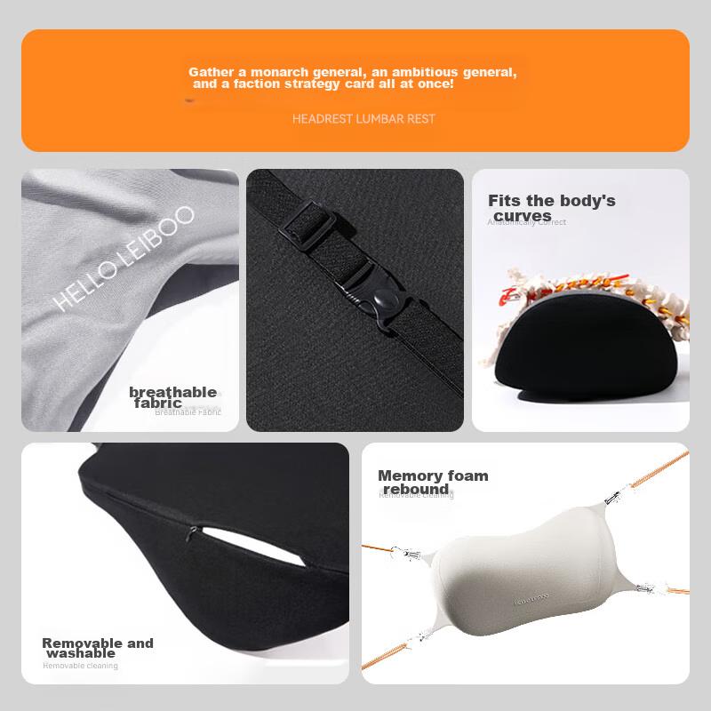HELLOLEIBOO (HELLOLEIBOO) Car Headrest And Lumbar Support Set, Neck Pillow And Back Cushion for Vehicles, Universal Memory Foam Seat Backrest Pillow