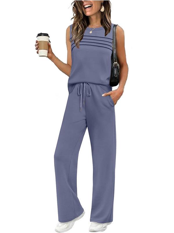2026 Spring/Summer Women's Casual Pleated Vest Two-Piece Set