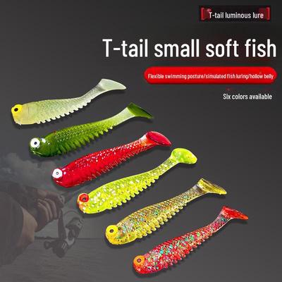 Isca Macia Biônica Luminosa Mini T-Tail para Equipamento de Pesca, Isca de Simulação de Peixe Pequeno