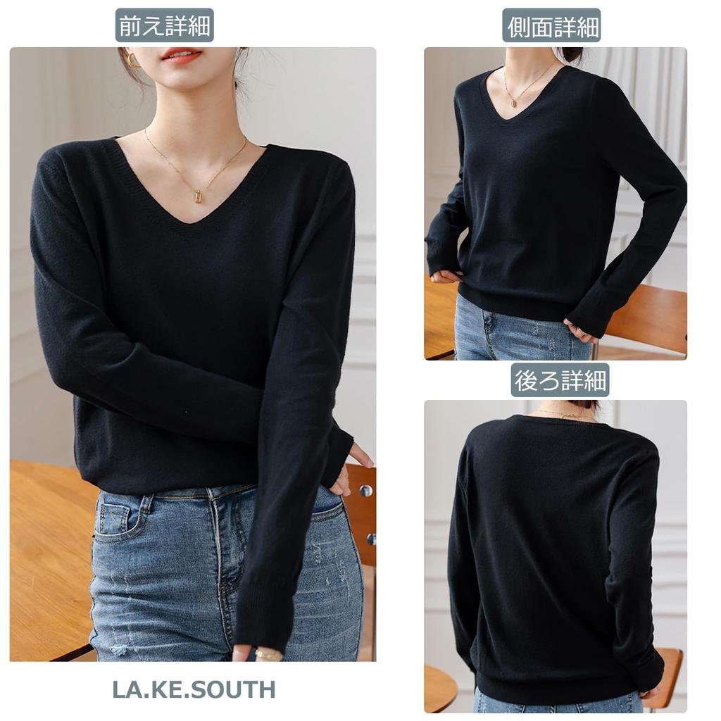 Knit Loose Long Solid Office Casual Basic Long La,Ke,South Women's V-Neck Sweater, Autumn/Winter, Fit, Sleeves, Cotton, Color, Stretchy, Soft,