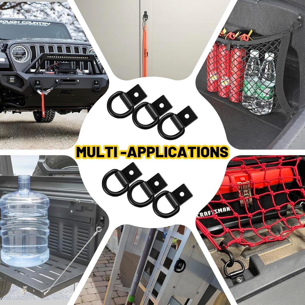 Garini Black D Ring Tie Down Anchors,6Pcs Heavy Duty D Ring With Screws,Surface Mount Hooks Securing Cargo For Trailer, Truck Bed Or Deliveries