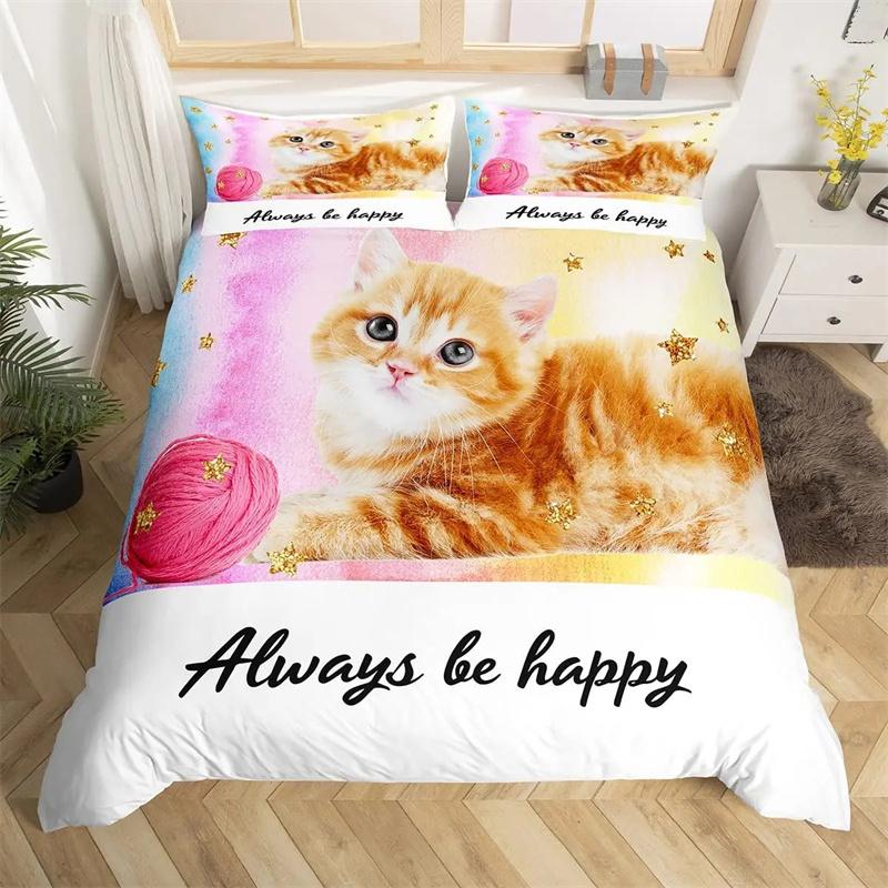 Cat Colorful Bedding Set Pet Cats for Kids Boys Girls Teens Cute Kitten Duvet Cover 3D Animal Gift Room Decoration with Zipper
