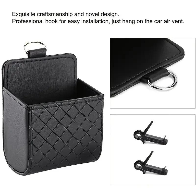 Car Air Vent Hanging Storage Box & Phone Bag, PU Leather Car Phone Holder for Interior Accessories