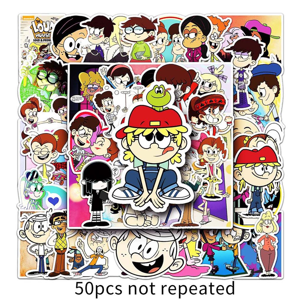 50 Adesivi Decorativi Creativi per Laptop e Valigie, Cartoni Animati Rumorosi, Famiglia, Doodle
