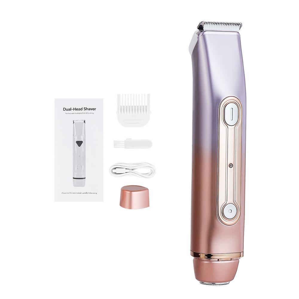 Dual-Head Hair Trimmer 2-in-1 Bikini Shaver With Ceramic Blade Heads Women's Electric Razor Painless Hair Remover Body Trimmer