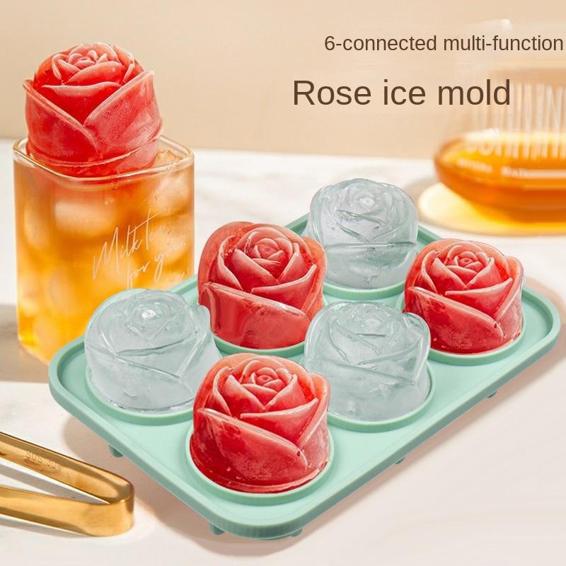 Custom 3D Rose Flower Shape Grids Ice-Cube Molds DIY Homemade Whiskey Reusable Silicone Ice Cube Tray With Lid