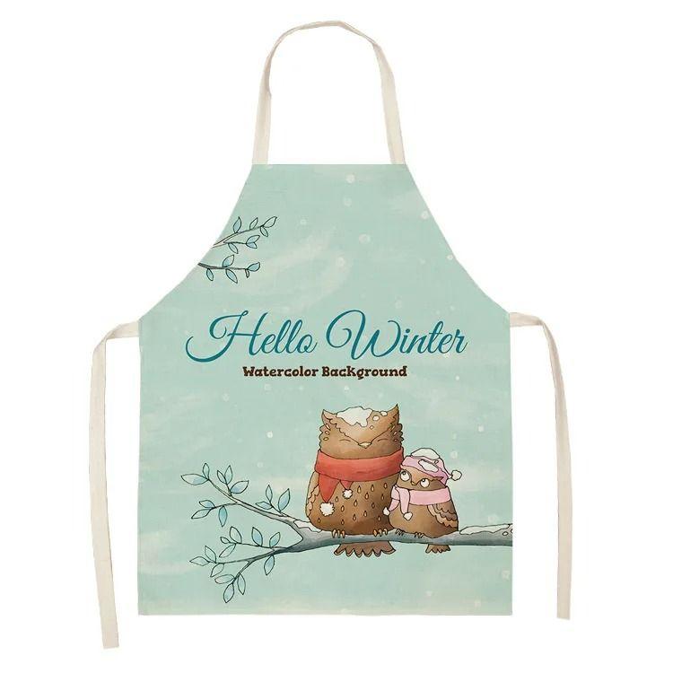 Colorful Owl Pattern Fashionable Ins Style Apron Adult Sleeveless Kitchen Home Baking Waist Bib