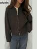 Autumn Crewneck Pullover Sweater Women's Chic Commute Style Zipper Jacket Loose Versatile Top