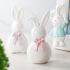 Ceramic Bow Rabbit Figurine Easter Mini Bunny Statue Spring Easter Home Office Holiday Party Decoration Ornament