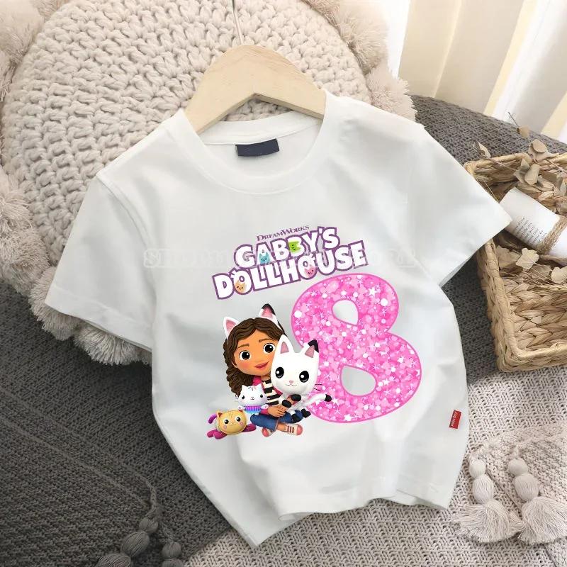 Tričko Gabby Dollhouse Roztomilá Kreslená Digitálna Bábätko Letný Top z Čistej Bavlny Všestranné Jednoduché Detské Pop Oblečenie Narodeninový Darček