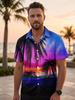 Seaside Sunrise Scenery Vintage Pattern 3D Printed Men's Fashion Casual Shirt, Hip-Hop Rock Street Style Men's Summer Clothing Hawaiian Shirt