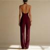 Women Neck Sleeveless Jumpsuit Wide Leg Backless Pants Outfit with Pockets for Evening Party Wear