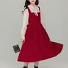 Girls' Color-blocked Faux Two-piece Long-sleeved Dress - Fall/Winter Children's Fashionable Princess Dress