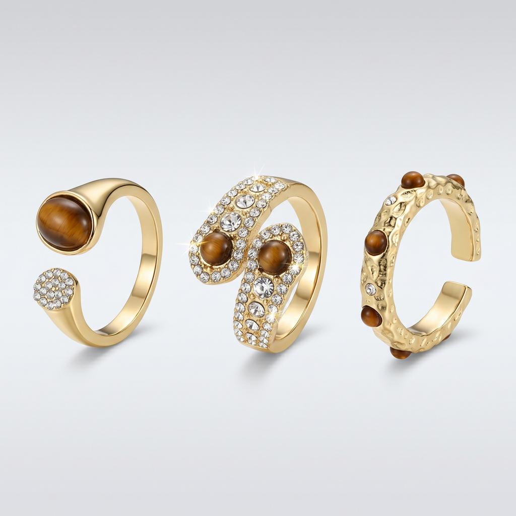 Women's Retro Tiger Eye Stone Open Ring Alloy Jewelry Set