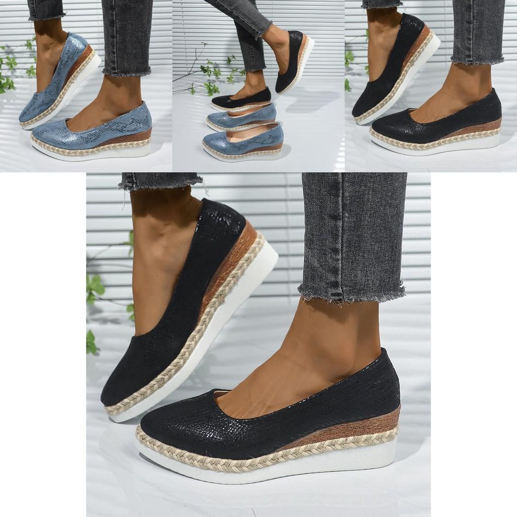 Stylish Women's Slip-on Platform Shoes With Breathable Snake Pattern Design For All Seasons