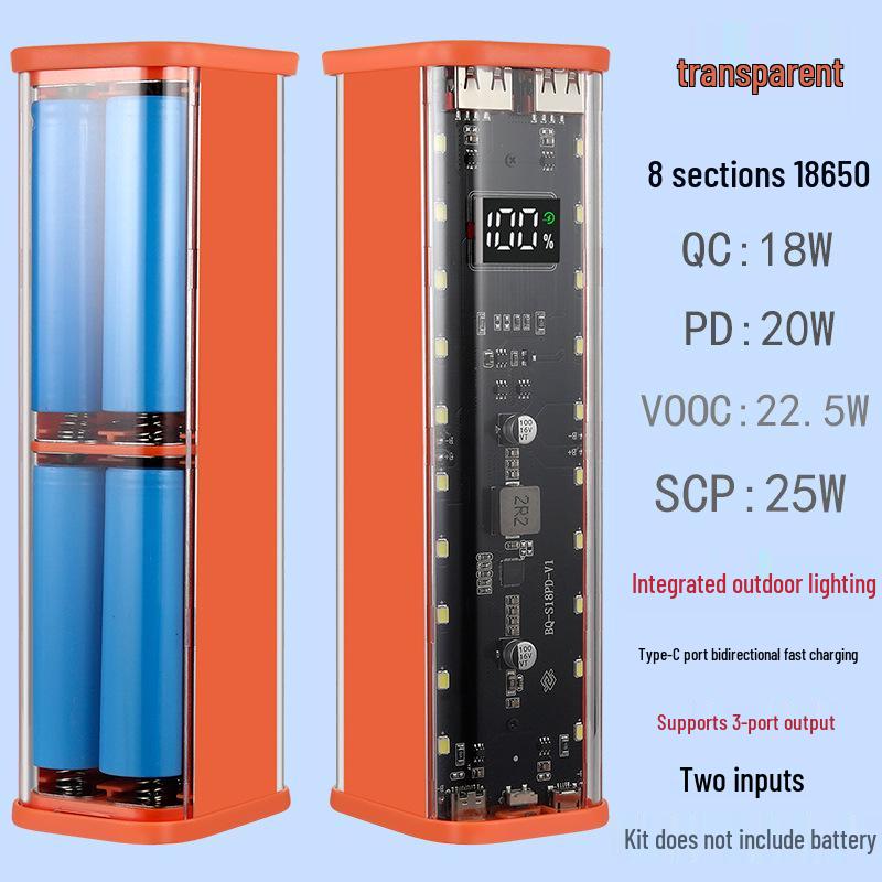 8-Section 18650 Battery Box DIY Kit: Solder-Free Quick Charge Power Bank Shell