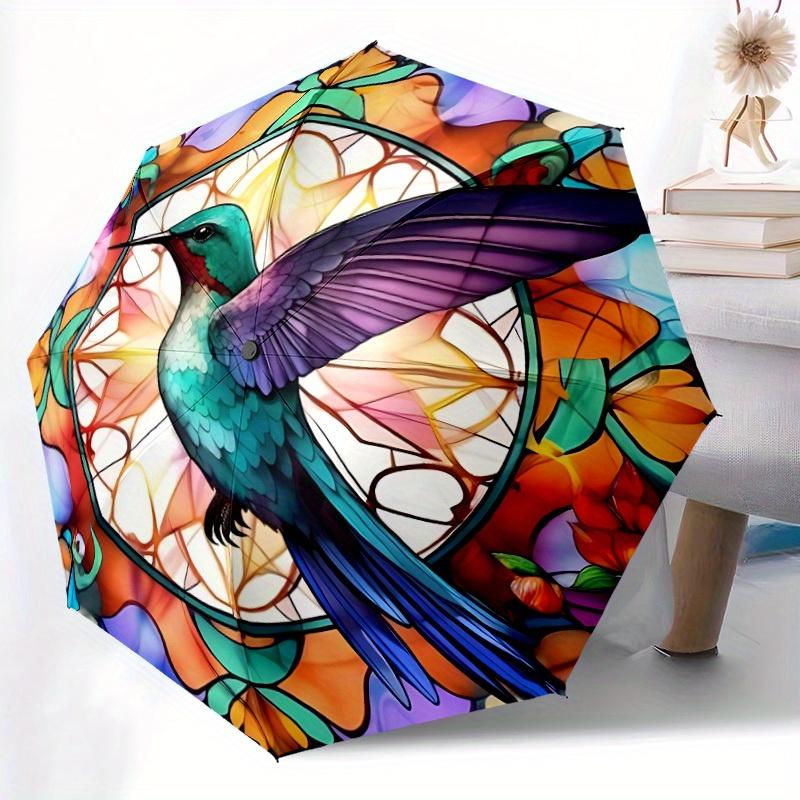 

1pc Hummingbird StainedGlass Automatic Open/close Umbrella, 8-Rib sturdy structure, Portable Travel Umbrella, Parties, Everyda Iron&8K