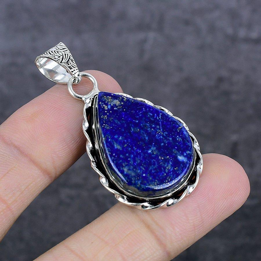 Natural Lapis Lazuli Gemstone 925 Sterling Silver Jewelry Pendant 1.93" B0l11